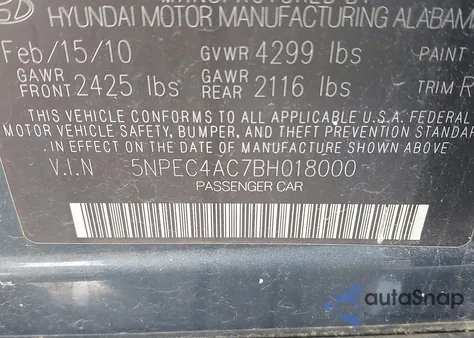 2011 Hyundai Sonata Limited z USA, uszkodzony, nr VIN 5NPEC4AC7BH018000